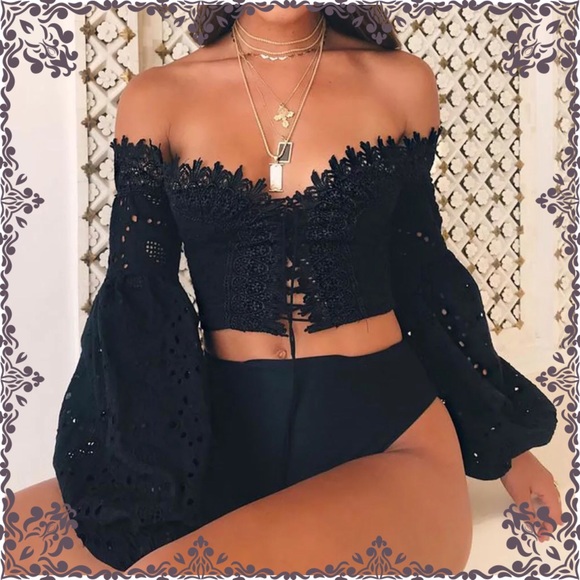 💜2 left black lace up crop top restocking all💜 - Picture 2 of 8